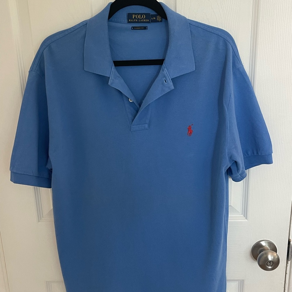 Ralph Lauren Men’s Polo in Cornflower Blue with Red Logo